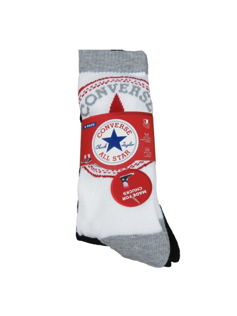 Converse All Star Chucks Crew Socks Mens Size 6 - 12 Multi Pack (3 Pairs) NEW